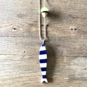 Collana "la Sardina" in ceramica riga blu
