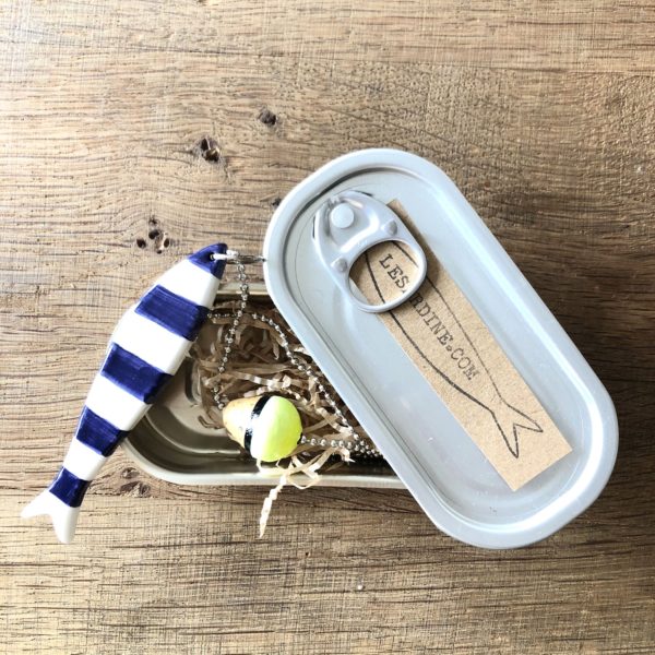Collana "la Sardina" in ceramica riga blu - immagine 3