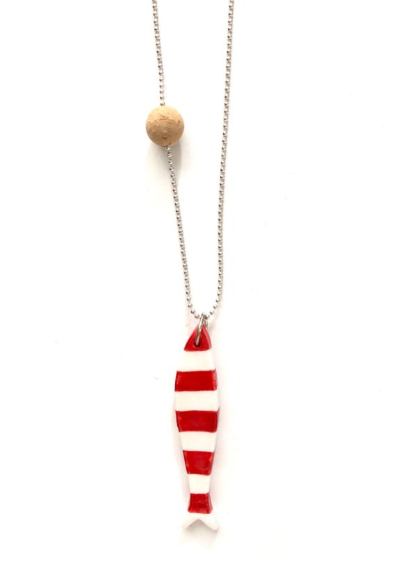Collana "la Sardina" in ceramica riga rossa