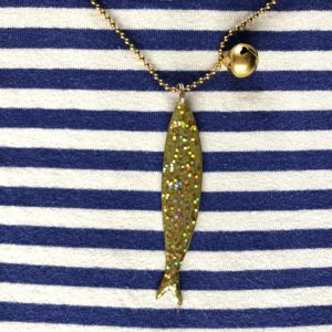 Collana "la Sardina" glitter oro  in metallo con sonaglio porta fortuna