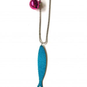 Collana "la Sardina" glitter azzurra con sonaglio