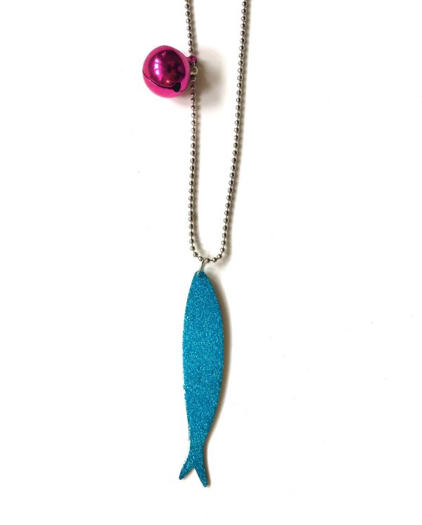 Collana "la Sardina" glitter azzurra con sonaglio
