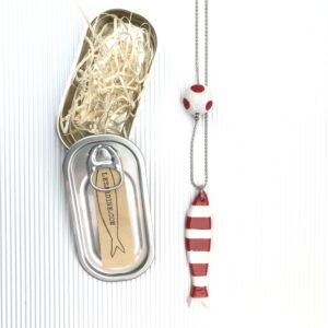 Collana "la Sardina" in ceramica riga rossa con perla a pois