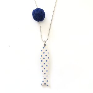 Collana "la Sardina" a  Pois azzurri con galleggiante blu