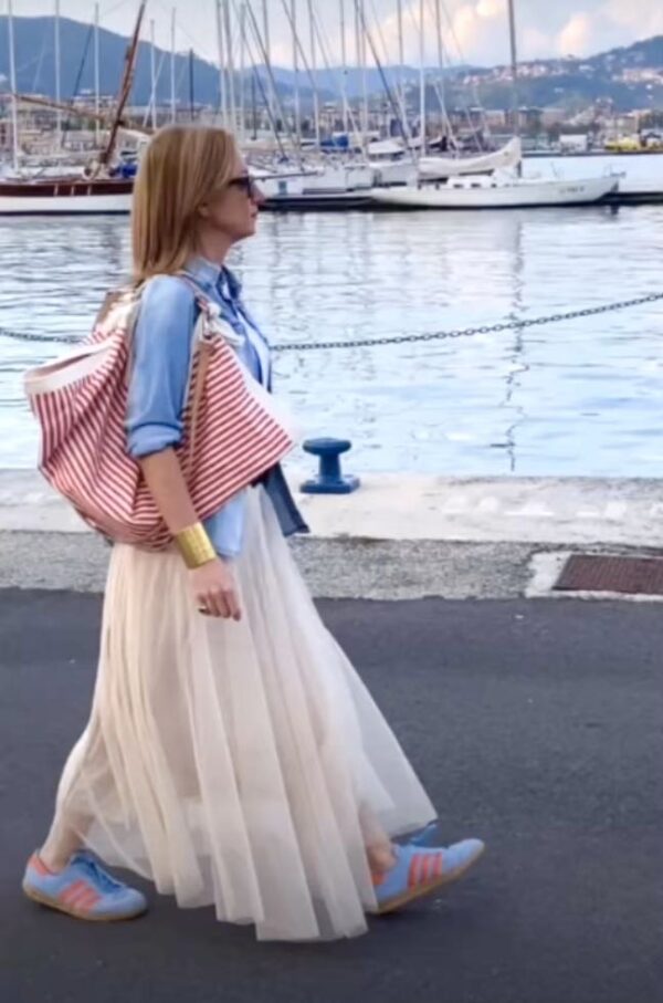 Borsa "Mandillo Bag" panna  con riga Rossa - immagine 2