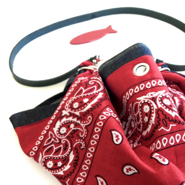 Borsa "Mandillo Bag" mandillo mini Denim  con fantasia Pasley Rossa - immagine 2