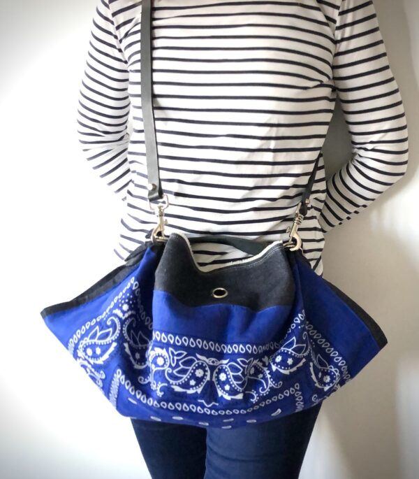 Borsa "Mandillo Bag" MINI Denim  con fantasia Paisley Blu
