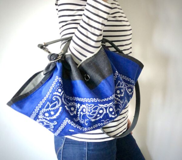 Borsa "Mandillo Bag" MINI Denim  con fantasia Paisley Blu - immagine 3