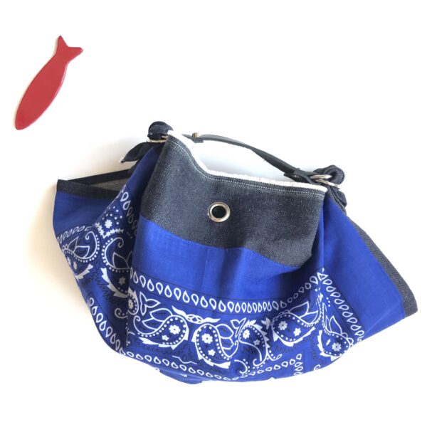 Borsa "Mandillo Bag" MINI Denim  con fantasia Paisley Blu - immagine 4