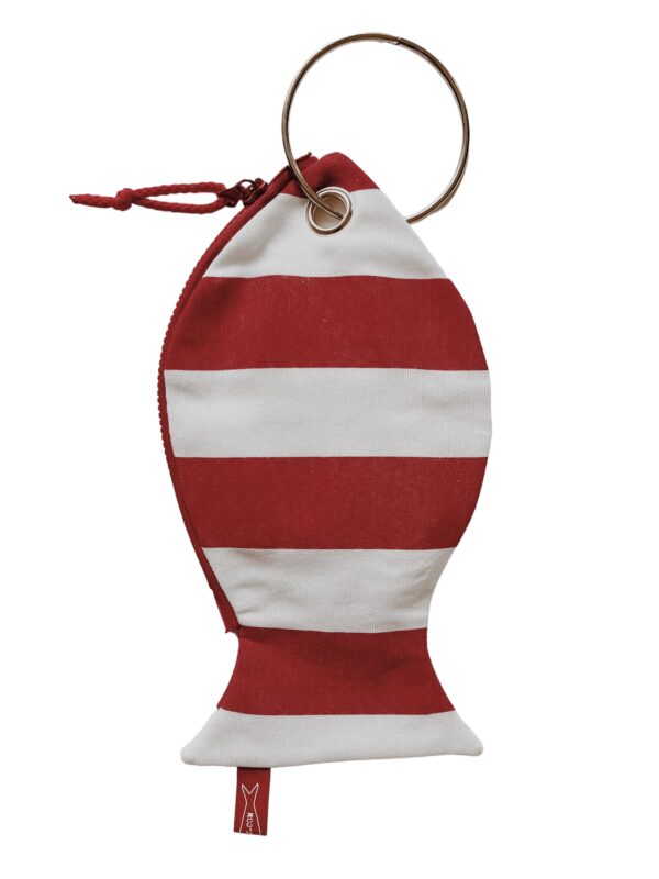 Pesce pochette "the fish  ring”riga bianca e rossa